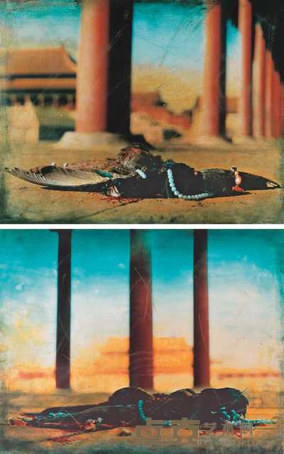 洪磊 1997年作 紫禁城的秋天(太和殿东回廊)/(太和殿西回廊) 42.5×53.8cm